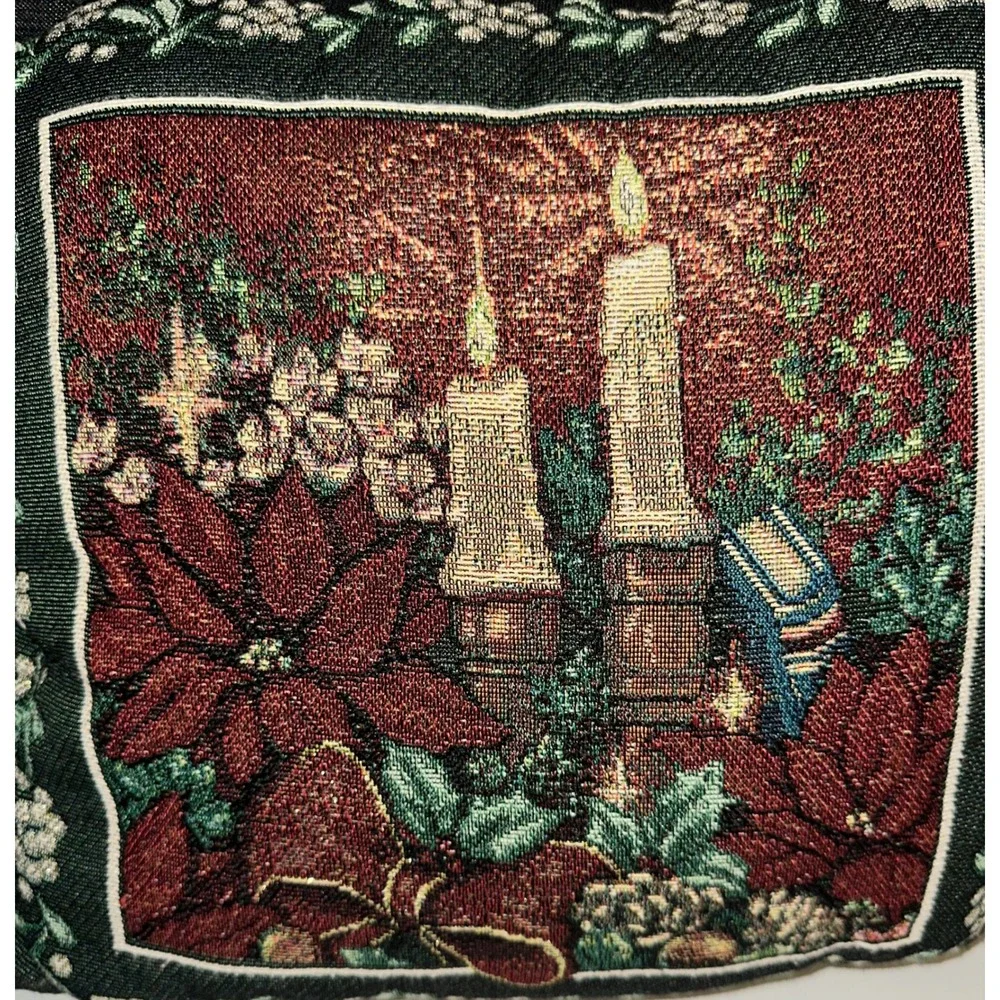 Holiday Tapestry Pillow Christmas Candles Poinsettia Floral‎ Decorative Cushion